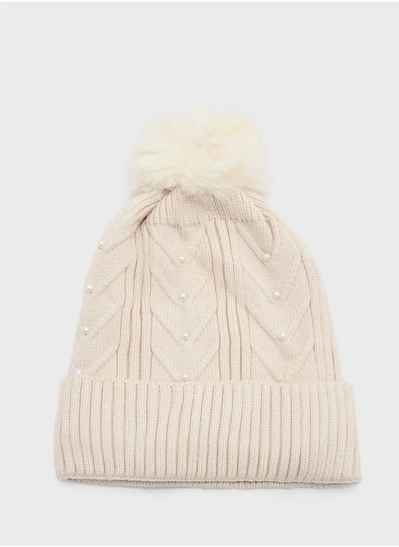 جينجر Cable Knit Pearl Winter Beanie