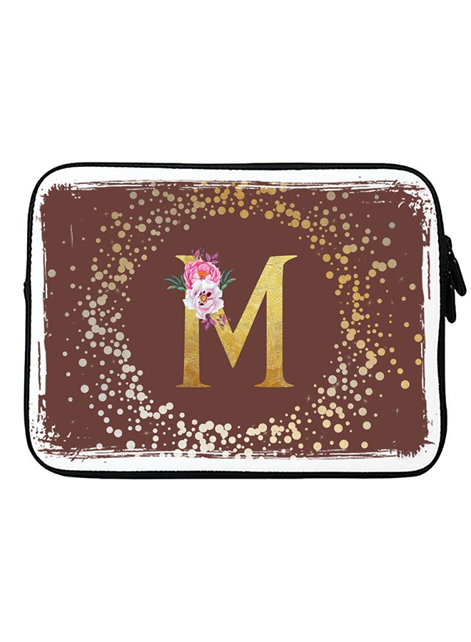 Stylizedd Laptop Sleeve Bag for Macbook 13, 14, 15, 16 inch- Custom Monogram Initial Letter Floral Pattern Alphabet - M  (Brown)  - Image 1
