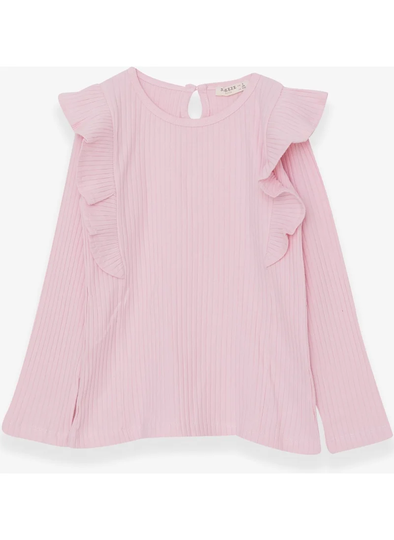 Breeze Girls' Long Sleeve Blouse With Ruffle Shoulder Powder (6-12 Years)