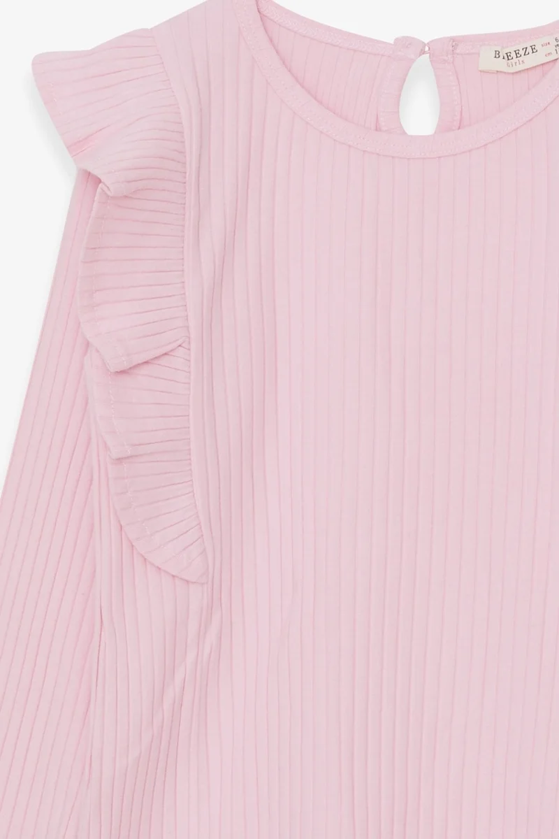 Breeze Girls' Long Sleeve Blouse With Ruffle Shoulder Powder (6-12 Years)
