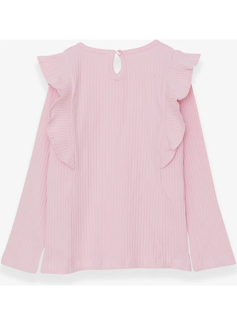 Breeze Girls' Long Sleeve Blouse With Ruffle Shoulder Powder (6-12 Years)