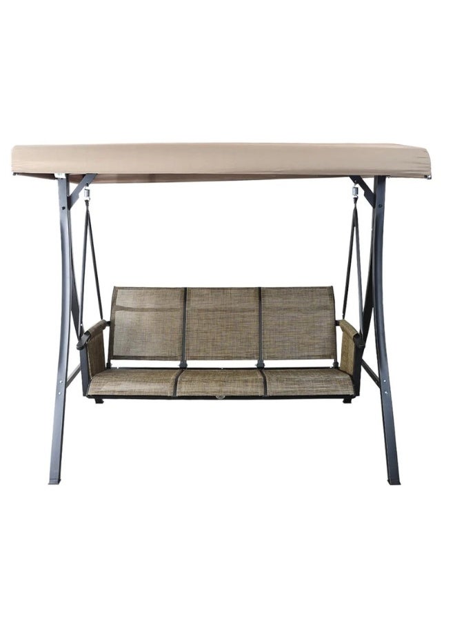 فاملي شيب كرسي أرجوحة 3 مقاعد للمساحات الخارجية مع مظلة مقاس 150 * 170 * 110) سم - بني فاتح - Image 5