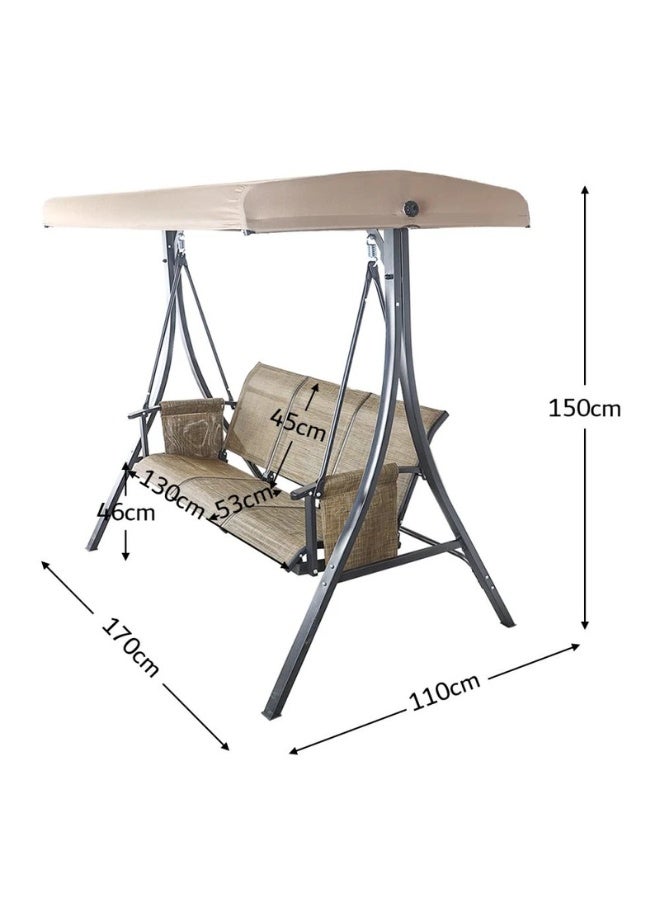 فاملي شيب كرسي أرجوحة 3 مقاعد للمساحات الخارجية مع مظلة مقاس 150 * 170 * 110) سم - بني فاتح - Image 3