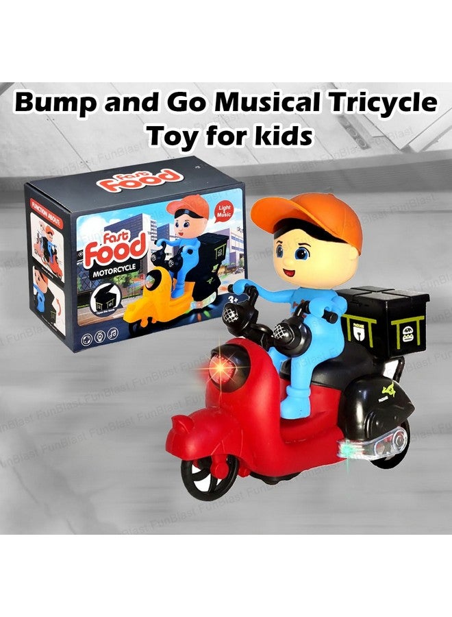FunBlast Bump and Go Tricycle Toys for Kids, Food Delivery Motor Cycle Toys for Kids, Toy Vehicles for Kids with Light and Sound for 3+ Year Old Kids (Multicolor) - Image 3