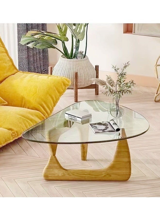 Mid-Century Abstract Design Modern Coffee Table with Solid Wood Frame Small Triangular Side Table with Clear Glass Top Vintage Center Table for Living Room Patio Balcony 91x65x40 cm - pzsku/Z9529951C1A551B8FC825Z/45/_/1718314192/eeeff633-d38b-4fba-8fcb-cb07c969b3fd