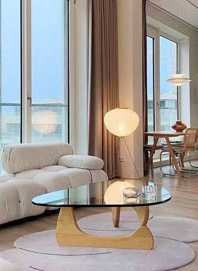 fashionhome Mid-Century Abstract Design Modern Coffee Table with Solid Wood Frame Small Triangular Side Table with Clear Glass Top Vintage Center Table for Living Room Patio Balcony 91x65x40 cm - Image 3