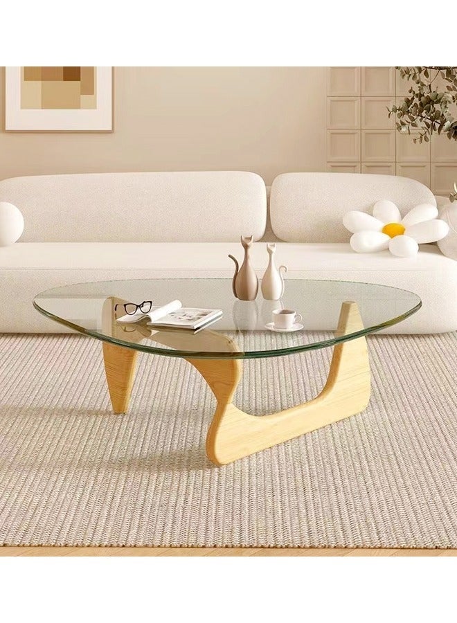 fashionhome Mid-Century Abstract Design Modern Coffee Table with Solid Wood Frame Small Triangular Side Table with Clear Glass Top Vintage Center Table for Living Room Patio Balcony 91x65x40 cm - Image 4