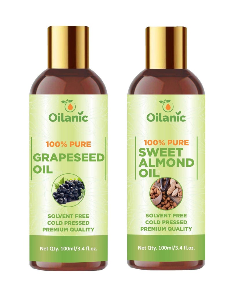 Oilanic 100% Pure & Natural Grapeseed Oil & Sweet Almond Oil Combo pack of 2 bottles of 100 ml(200 ml) - Image 1