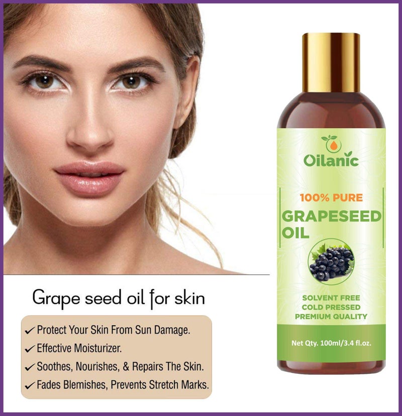 Oilanic 100% Pure & Natural Grapeseed Oil & Sweet Almond Oil Combo pack of 2 bottles of 100 ml(200 ml) - Image 3
