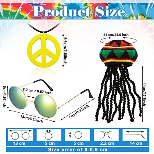 Geyoga 5 Pcs 70s 60s Hippie Costume for Men 70 S Outfit Disco Outfit Pant Shirt Faux Vest Rasta Hat with DreadlocksLarge - Image 3