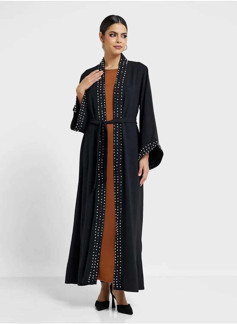 Khizana Open Embroidered Abaya With Sheila