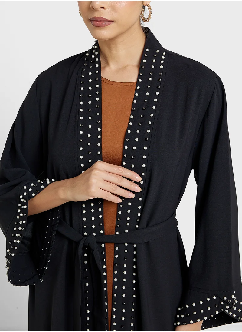 Khizana Open Embroidered Abaya With Sheila