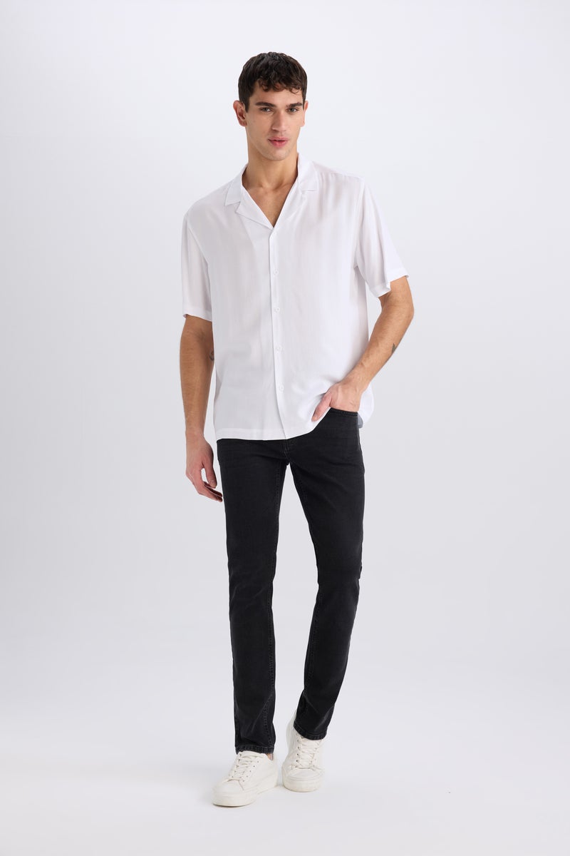 DeFacto White Man Regular Fit Apache Neck Short Sleeve Shirt Casual - Image 3