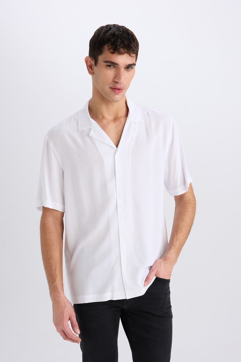 DeFacto White Man Regular Fit Apache Neck Short Sleeve Shirt Casual - Image 4