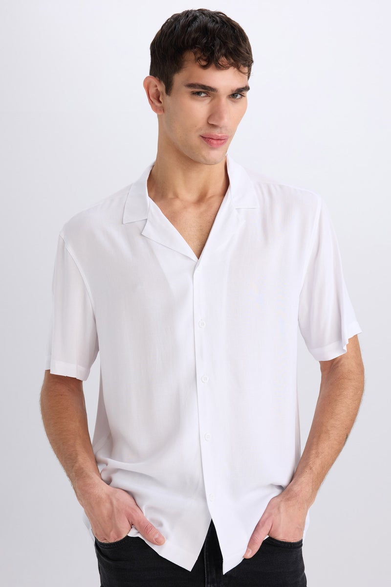 DeFacto White Man Regular Fit Apache Neck Short Sleeve Shirt Casual - Image 1