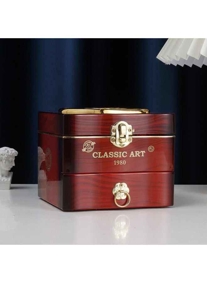 Music Box Music Box Dancing Little Girl Ballet Princess Jewelry Box Girl Children Birthday Gift Wholesale-Color:Red Brown Square Jewelry-Size:13.5*11.5*10cm  - Image 1
