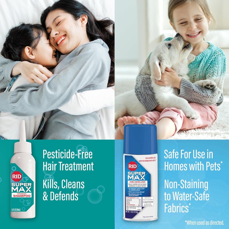 RID Super MAX 5in1 Hair Home Complete Lice Treatment Kit Kills Super Lice Eggs in Hair Home 34 FL OZ Lice Shampoo Nit Removal Comb Home Lice Spray - Image 5