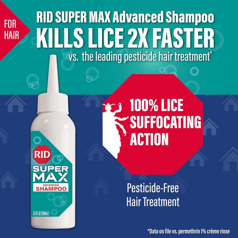 RID Super MAX 5in1 Hair Home Complete Lice Treatment Kit Kills Super Lice Eggs in Hair Home 34 FL OZ Lice Shampoo Nit Removal Comb Home Lice Spray - Image 2