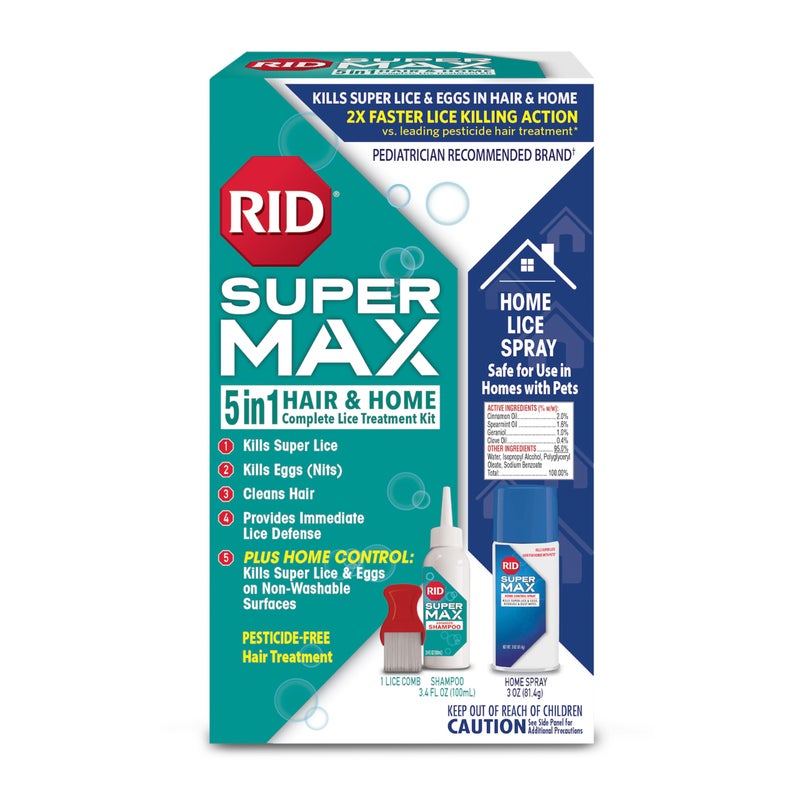 RID Super MAX 5in1 Hair Home Complete Lice Treatment Kit Kills Super Lice Eggs in Hair Home 34 FL OZ Lice Shampoo Nit Removal Comb Home Lice Spray - Image 1