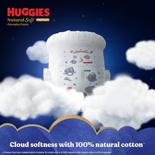Huggies Natural Soft Overnite Diaper Pants| Premium Pant Style Baby Diapers Medium Size (L Size | 9-14 Kgs), 34 count| Keeps baby dry all night with cloud softness all over - Image 3