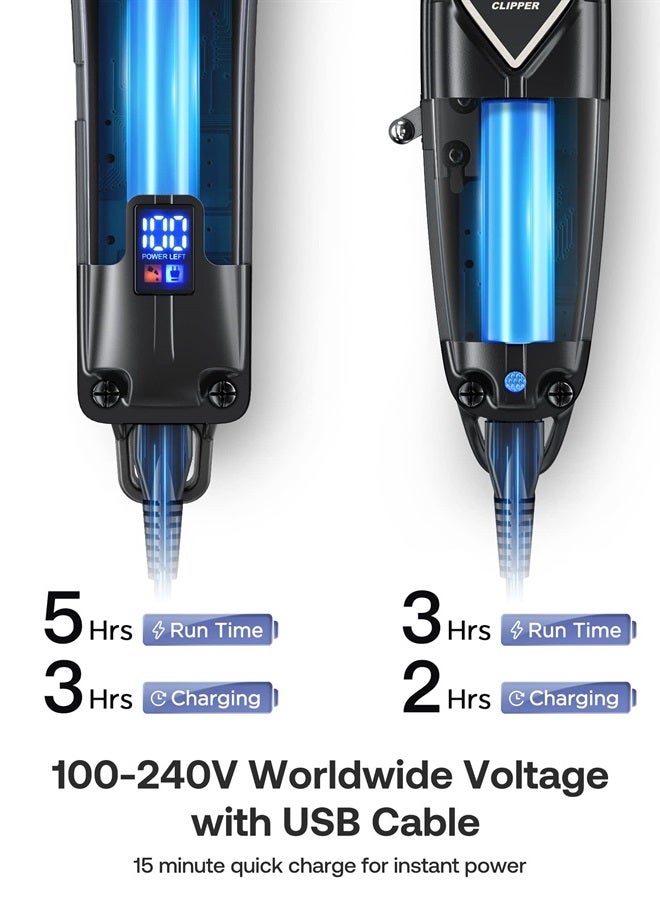 GLAKER Professional Hair Clippers and T-Blade Trimmer, Cordless Mens Hair Clippers for Women Kids, Barber Clippers Rechargeable Fading Clippers with 15PCS Guards - Image 3