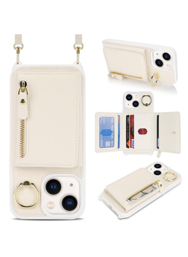 Zaboon Case For iPhone 13 mini Crossbody Zipper Wallet Ring Holder Litchi Leather Phone Case - Image 1