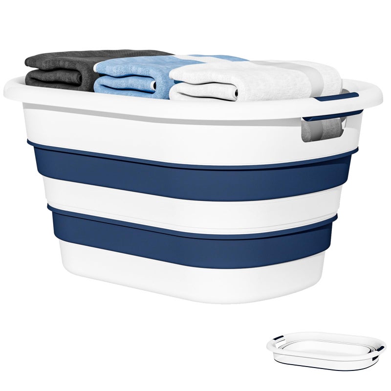 OOAMBB 43L(11.5Gallon) Collapsible Laundry Basket Plastic, Pop Up Laundry hamper/Storage Container, Foldable Laundry Basket with Large Capacity,Sturdy,Space Saver (Blue, 1 Pack) - Image 1