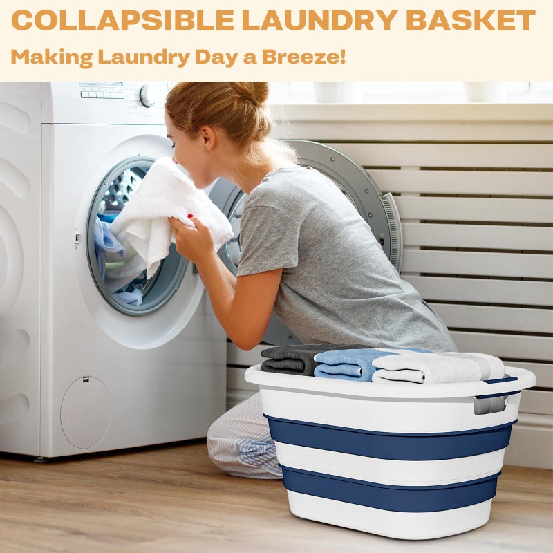 OOAMBB 43L(11.5Gallon) Collapsible Laundry Basket Plastic, Pop Up Laundry hamper/Storage Container, Foldable Laundry Basket with Large Capacity,Sturdy,Space Saver (Blue, 1 Pack) - Image 3