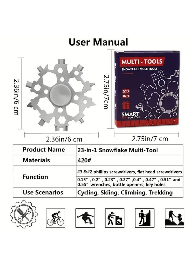 23 In 1 Silvery Snowflake Multi Tool With Screwdriver And Wrench Gift For Men - Image 4