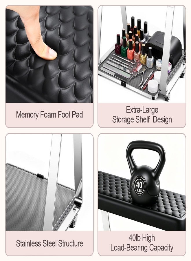 SZSJA Pedicure Foot Rest for Nails Tech, Pedicure Cart with Wheels and Cushion Manicure Pedicure Stool for Spa, Salon, Massage & Home - Image 2