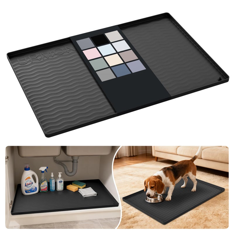 URMONA Waterproof Silicone Under Sink Mat 28'' x 19'' Shelf Liner for Kitchen and Bathroom, Cabinet and Counter Protector, Storage and Organizers, Litter Mat, Pet Cat Puppy Essentials(Black) - Image 1