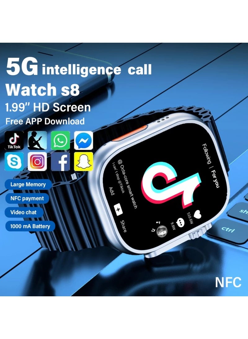 Smart Watch - 4 in 1 Smart Watch With 2.03 Inch HD Screen Bluetooth Connection Multiple Sports Modes Supports 4G SIM Card And Multiple Apps With 4 Extra Bracelet - Image 1