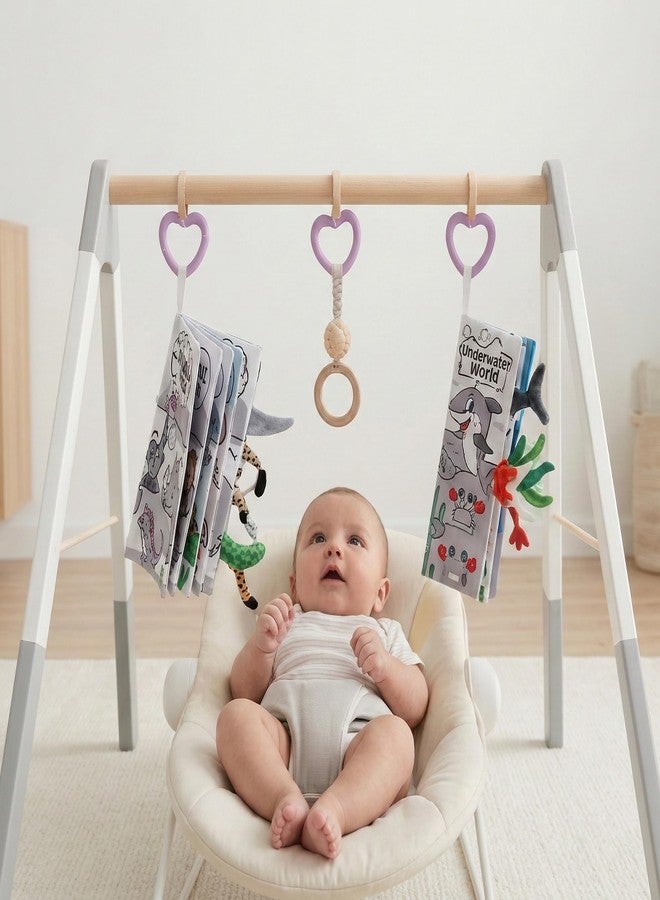 Tarkan Soft Sensory Crinkle Books, 2-Pack Set, High-Contrast Fabric Books with Teether Rings, Infant & Baby Toy, Squeaky Sound, Animal 3D Tail Book, 0 Months+ - Image 4