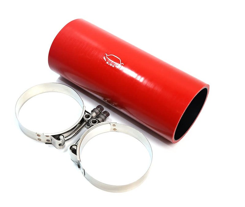 TenkeAuto 8" Length High Performance 4-Ply Reinforced 3" ID Straight Coupler Silicone Hose + SS304 T Bolt Clamp for Turbo/Intercooler/Piping (3'' Red) - Image 3