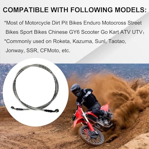 Vanlison Braided Hydraulic Brake Hose Line Brake Cable Universal Brake Lines Compatible with Dirt Bike Softail ATV UTV Go Kart GY6 Scooter 10mm Banjo Ends M10 31.5" / 80cm - Image 2