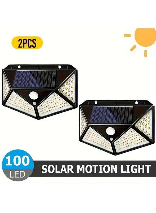 قطعتان من أضواء الطاقة الشمسية الخارجية 100 لمبة 3 أوضاع مع حساس حركة لاسلكي لحديقة السياج - Image 1