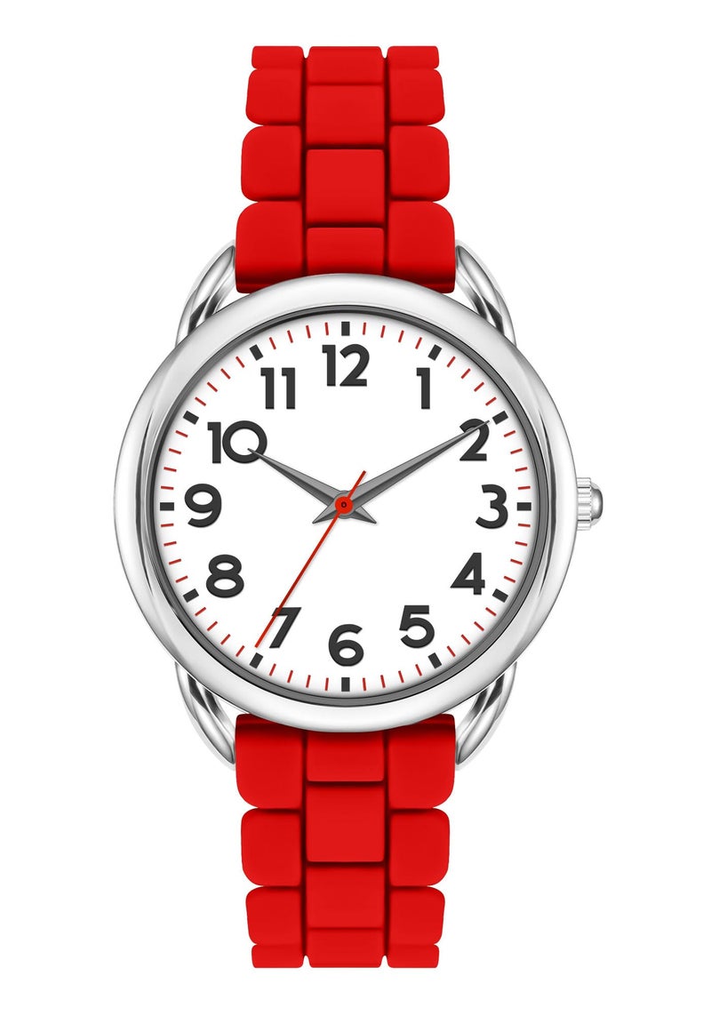 Asan Ge 36MM Women's Watch - Comfortable Silicone Band, 3ATM Water Resistant, Scratch Resistant, Accurate Japanese Quartz - Stylish & Reliable,Women's Wrists Large Face Watch Easy to Read (Red) - Image 1