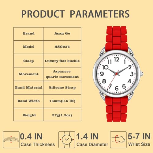 Asan Ge 36MM Women's Watch - Comfortable Silicone Band, 3ATM Water Resistant, Scratch Resistant, Accurate Japanese Quartz - Stylish & Reliable,Women's Wrists Large Face Watch Easy to Read (Red) - Image 4
