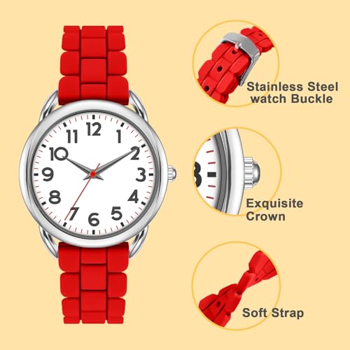 Asan Ge 36MM Women's Watch - Comfortable Silicone Band, 3ATM Water Resistant, Scratch Resistant, Accurate Japanese Quartz - Stylish & Reliable,Women's Wrists Large Face Watch Easy to Read (Red) - Image 3