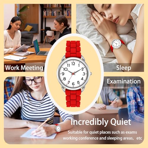 Asan Ge 36MM Women's Watch - Comfortable Silicone Band, 3ATM Water Resistant, Scratch Resistant, Accurate Japanese Quartz - Stylish & Reliable,Women's Wrists Large Face Watch Easy to Read (Red) - Image 5