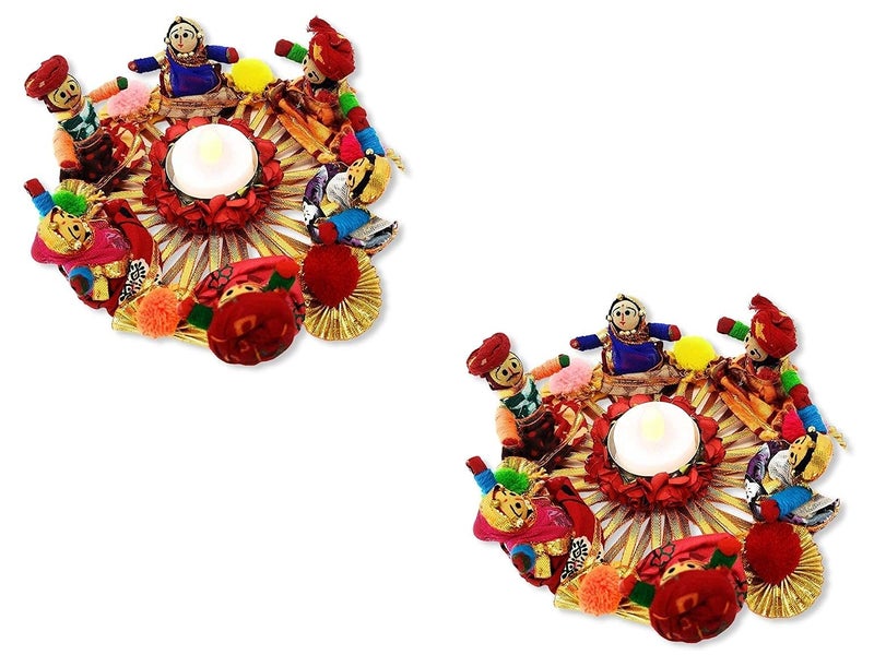 JH Gallery Handmade Recycled Material Rajasthani Raja Rani Puppet/Dolls Diyas Tealight/Diya/Diwali Diya/Idol Diyas Holders Gift for Diwali, Home Decor/Temple Decor, Multicolor (Pack of 2) - Image 1