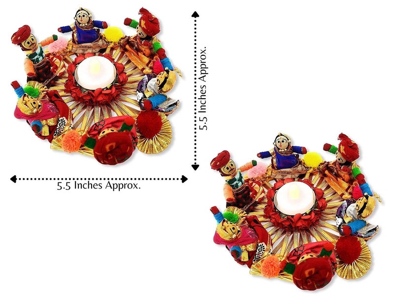 JH Gallery Handmade Recycled Material Rajasthani Raja Rani Puppet/Dolls Diyas Tealight/Diya/Diwali Diya/Idol Diyas Holders Gift for Diwali, Home Decor/Temple Decor, Multicolor (Pack of 2) - Image 3