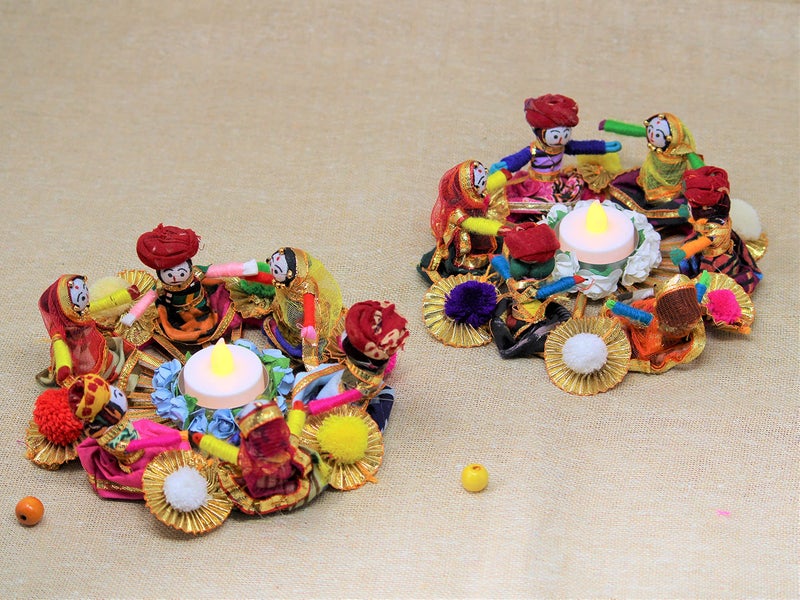JH Gallery Handmade Recycled Material Rajasthani Raja Rani Puppet/Dolls Diyas Tealight/Diya/Diwali Diya/Idol Diyas Holders Gift for Diwali, Home Decor/Temple Decor, Multicolor (Pack of 2) - Image 2