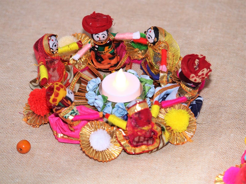 JH Gallery Handmade Recycled Material Rajasthani Raja Rani Puppet/Dolls Diyas Tealight/Diya/Diwali Diya/Idol Diyas Holders Gift for Diwali, Home Decor/Temple Decor, Multicolor (Pack of 2) - Image 5