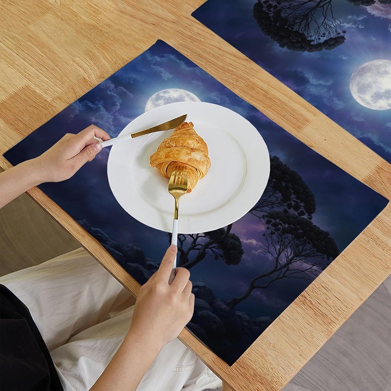 Fantasy Night Sky Placemats Set of 6, Black Cloud Pine Tree Table Mats, Non-Slip Heat Resistant Washable Placemat for Seasonal Table Decorations, 12x18 Inch (30x45cm) - Image 4