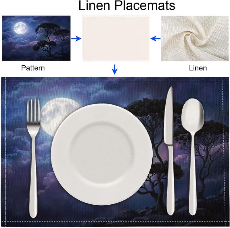 Fantasy Night Sky Placemats Set of 6, Black Cloud Pine Tree Table Mats, Non-Slip Heat Resistant Washable Placemat for Seasonal Table Decorations, 12x18 Inch (30x45cm) - Image 3