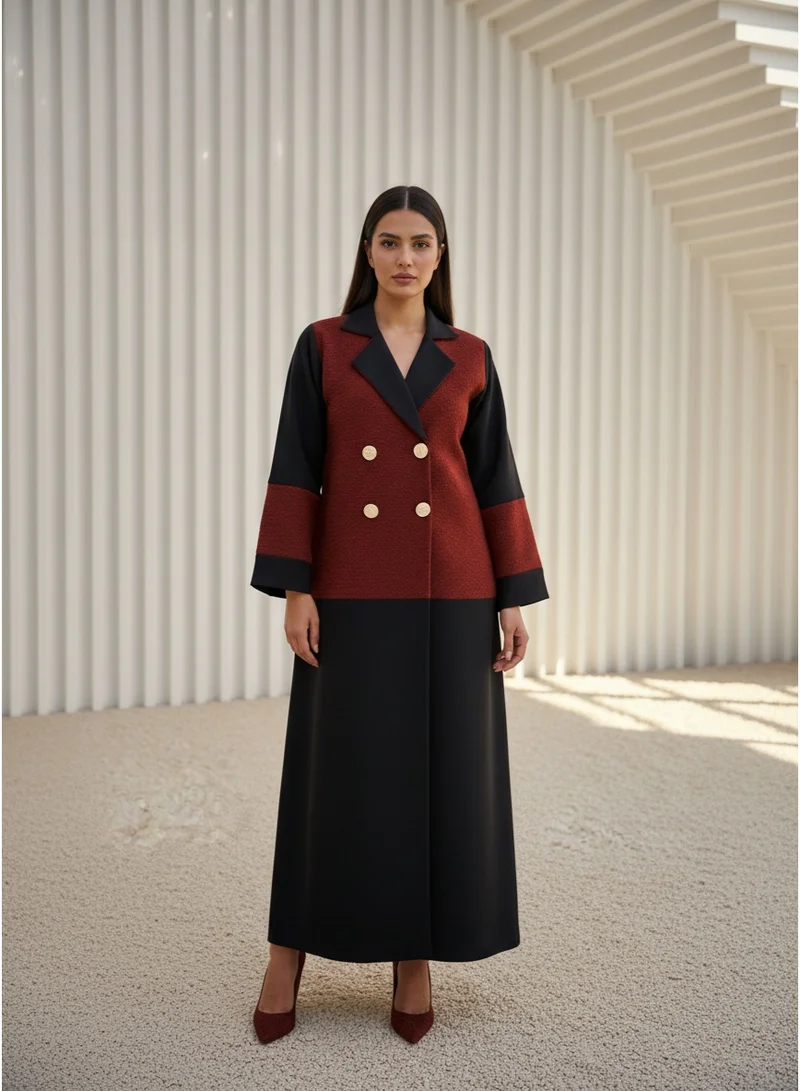 مويستريت Premium heavyweight wool-textured front panels paired with smooth, fluid crepe sleeves and lower hem