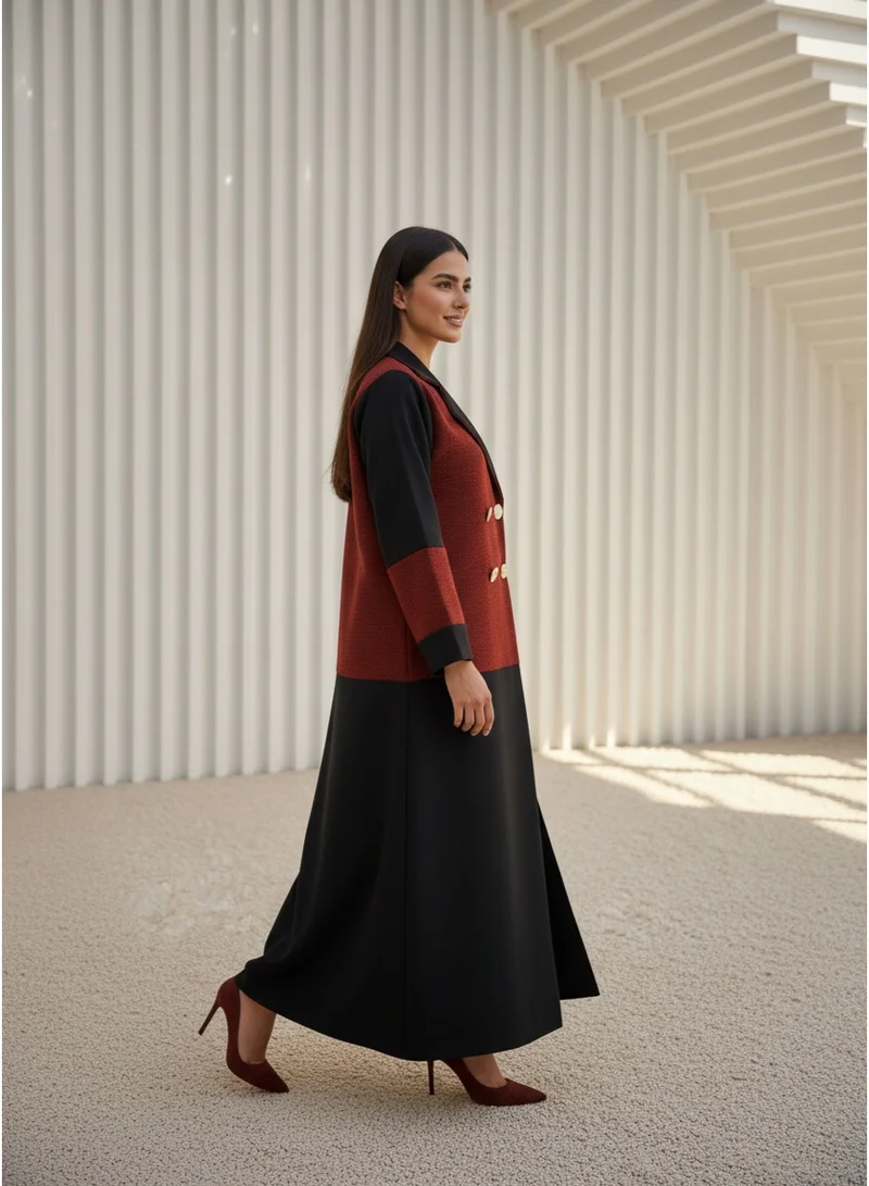 مويستريت Premium heavyweight wool-textured front panels paired with smooth, fluid crepe sleeves and lower hem