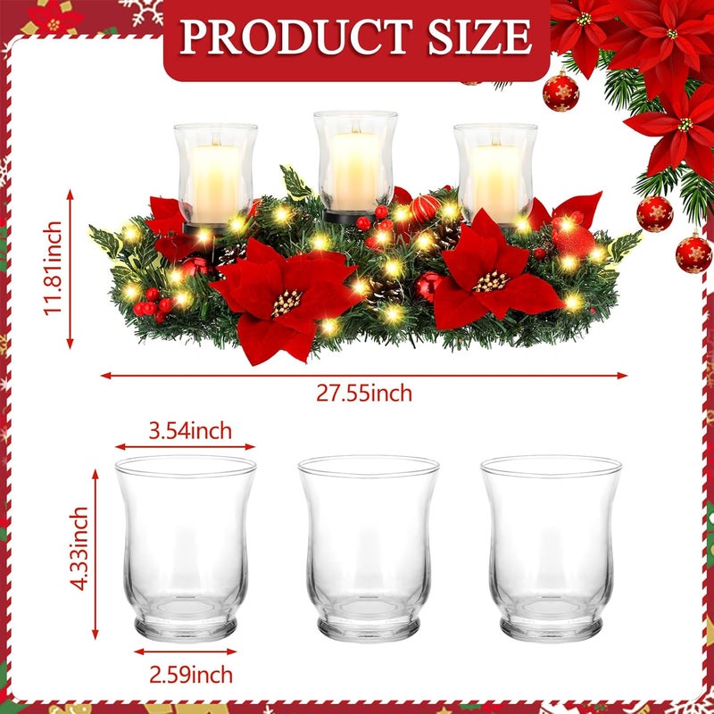 Sliner Christmas Candle Holder Centerpiece Christmas Poinsettia Glass Candle Holder Romantic Holiday Candelabrum for Xmas Party Table Mantel Decorations - Image 4