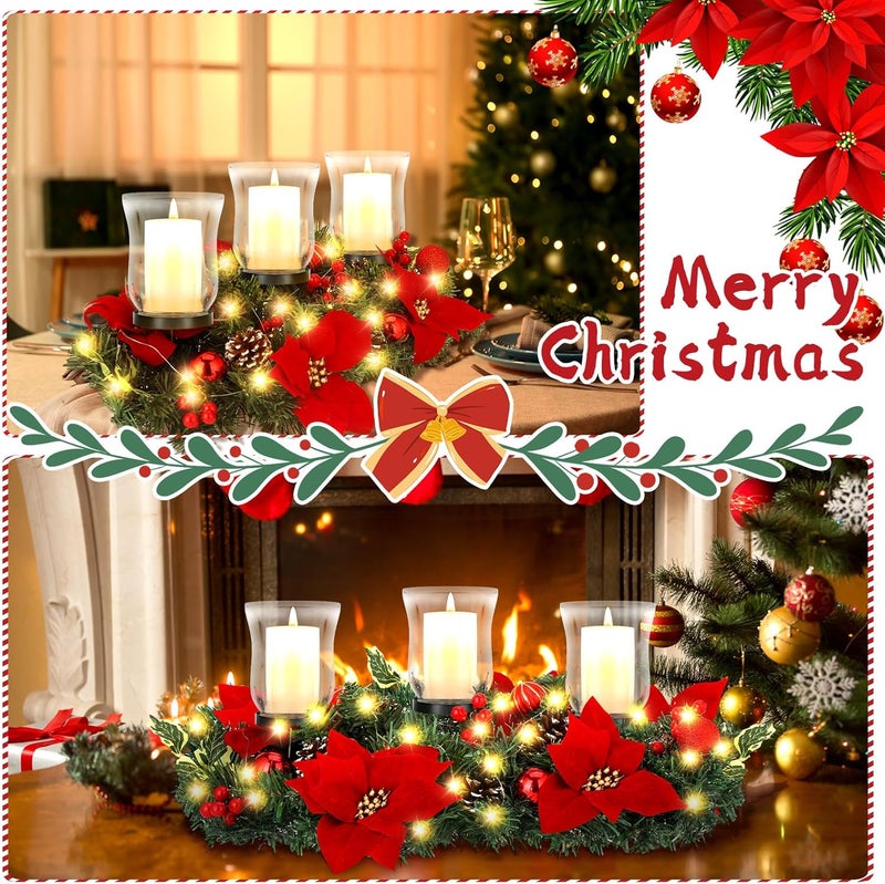 Sliner Christmas Candle Holder Centerpiece Christmas Poinsettia Glass Candle Holder Romantic Holiday Candelabrum for Xmas Party Table Mantel Decorations - Image 5